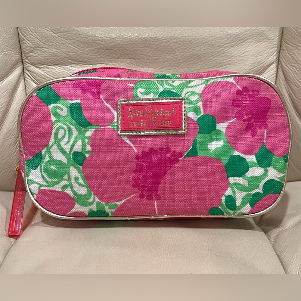 Lilly Pulitzer x Estee Lauder Floral Zip Around Cosmetic Makeup Bag Gold Trim - Picture 2 of 7